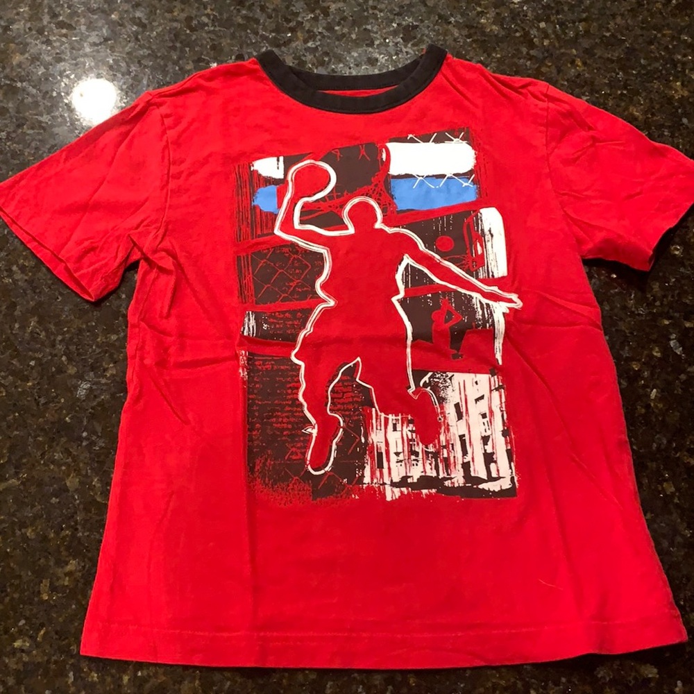 Red Tshirt with cool basketball print in front, size Youth M